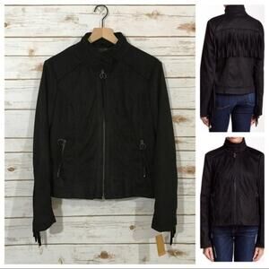 NWT Rachel Rachel Roy Fringe Vegan Suede Jacket - Black - Large